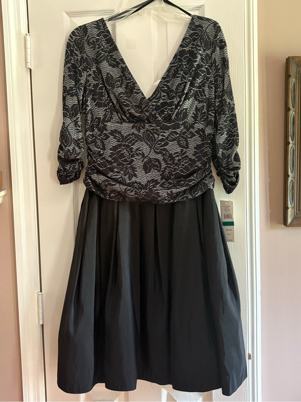SL Fashions Black Lace-Overlay V-Neck Midi Dress